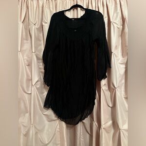 Black M made in Italy Italian silk viscose mini dress tunic XL X large